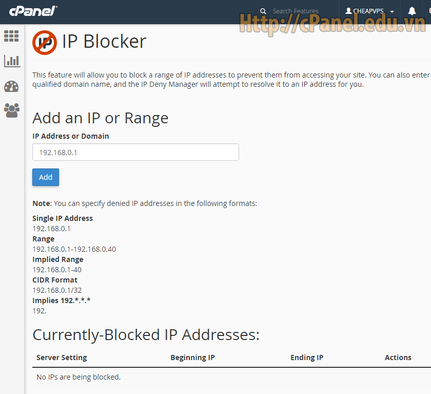 Cấu hình chặn IP (IP Blocker) trong host cPanel